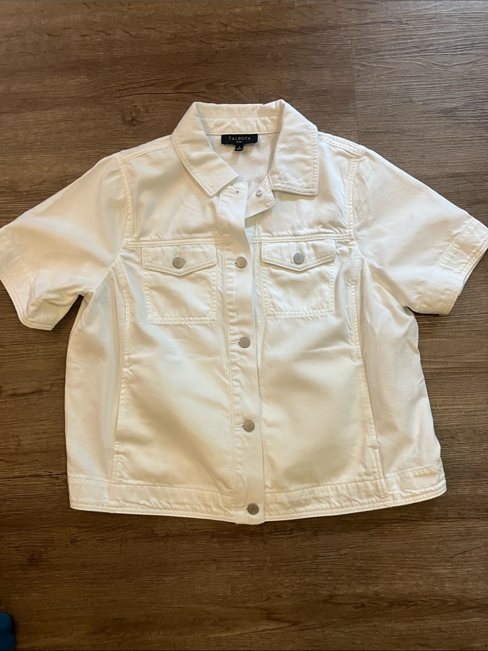 Talbots plus White Short-Sleeve Button-Front Denim Jacket